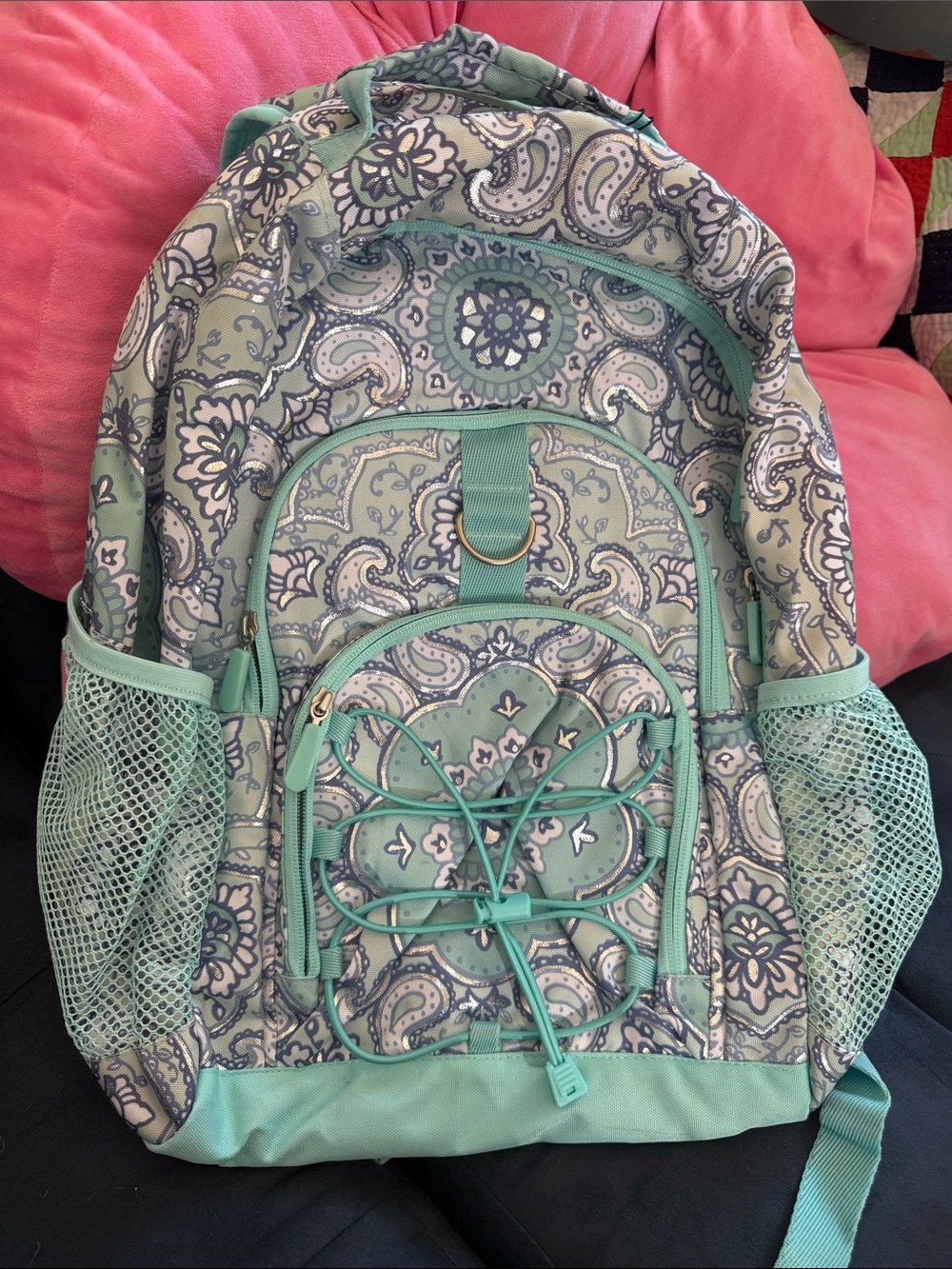 Pottery Barn Kids Mint Paisley Backpack with Teal Accents